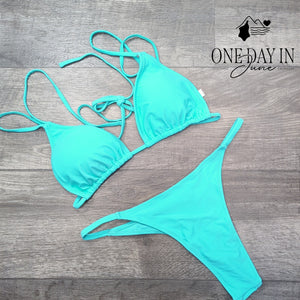 Adisputent Adjustable Triangle Bikini Swimsuit Turquoise Strappy Size L