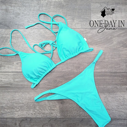 Adisputent Adjustable Triangle Bikini Swimsuit Turquoise Strappy Size L