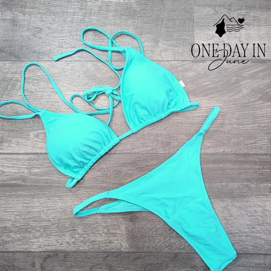 Adisputent Adjustable Triangle Bikini Swimsuit Turquoise Strappy Size L