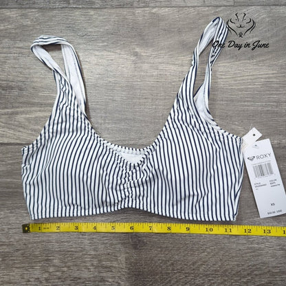 Roxy PT Beach Classics Athletic Bikini Top Mood Indigo Stripe NWT $50 Size XS