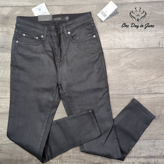 Ralph Lauren Coated High Rise Skinny Ankle Jeans Black NWT $175 Size 4P