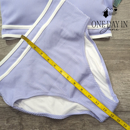 Blooming Jelly Ribbed High Waisted Bikini Swimsuit Lavender Trim NWT Size M