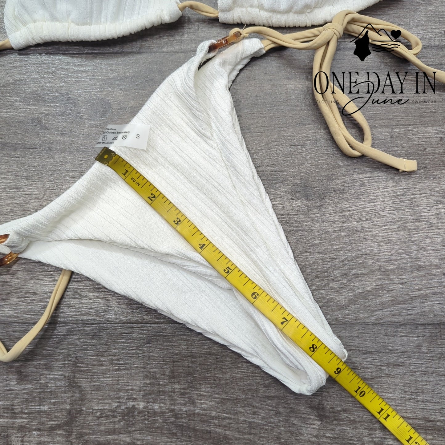 Aleumdr Ribbed Adjustable Triangle Tie Side Bikini Size S