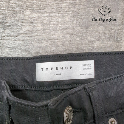 Topshop Jamie High Rise Distressed Skinny Jeans Black NWT Size 25 (0)