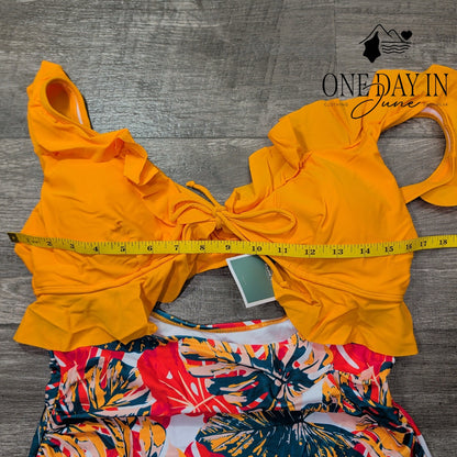 Eomenie Ruffle Shoulder Tie Back Cut Out One Piece Swimsuit Size L