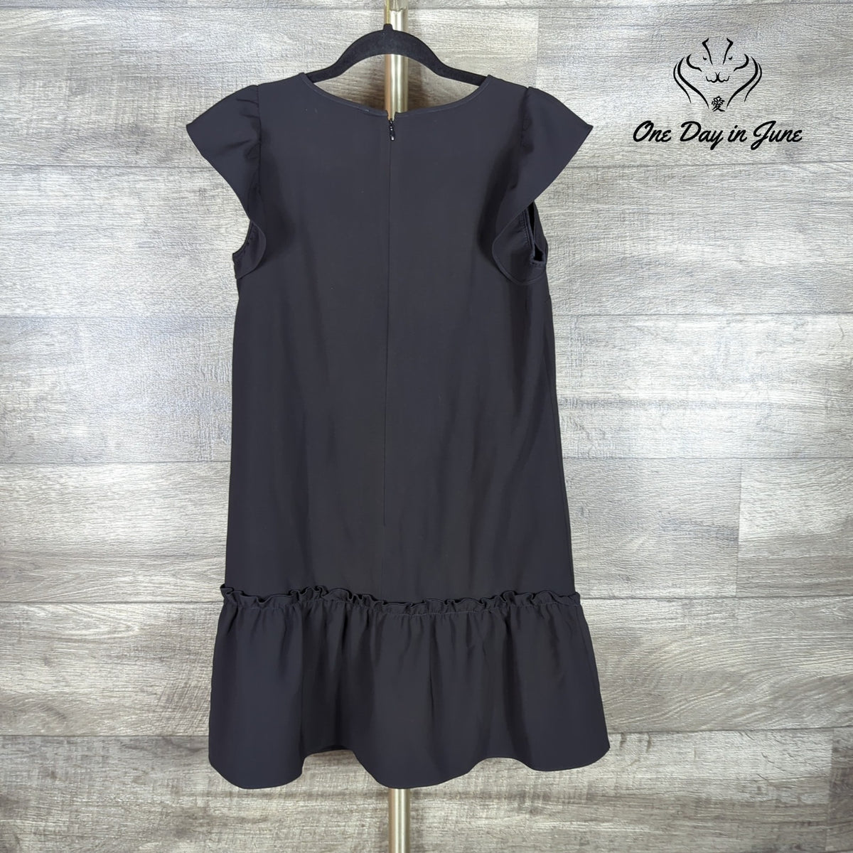 Loft Petite Ruffle Cap Sleeve Drop Waist Mini Dress Black Size SP