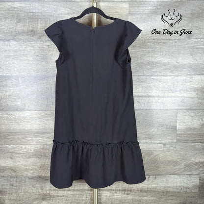 Loft Petite Ruffle Cap Sleeve Drop Waist Mini Dress Black Size SP