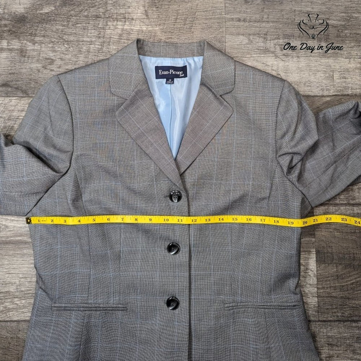 Evan Picone Plaid 3 Button Suit Jacket Blazer Gray Blue NWT Size 14