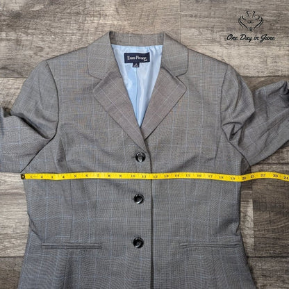 Evan Picone Plaid 3 Button Suit Jacket Blazer Gray Blue NWT Size 14