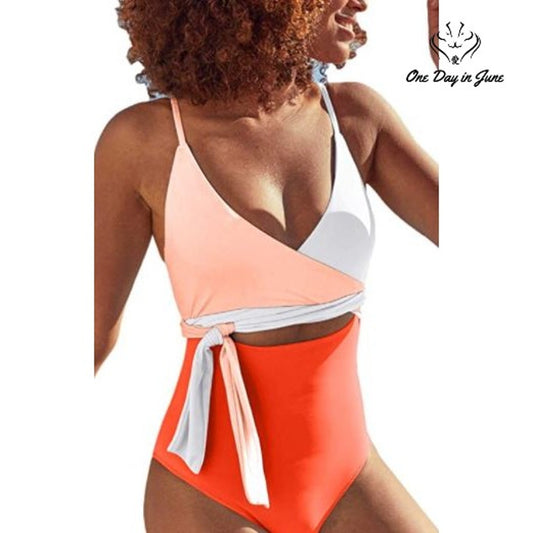Meyeeka Deep V Wrap One Piece Swimsuit Size 2XL