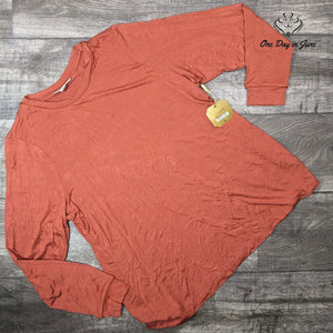 Ryegrass Burnt Brick Long Sleeve Top Size 1X