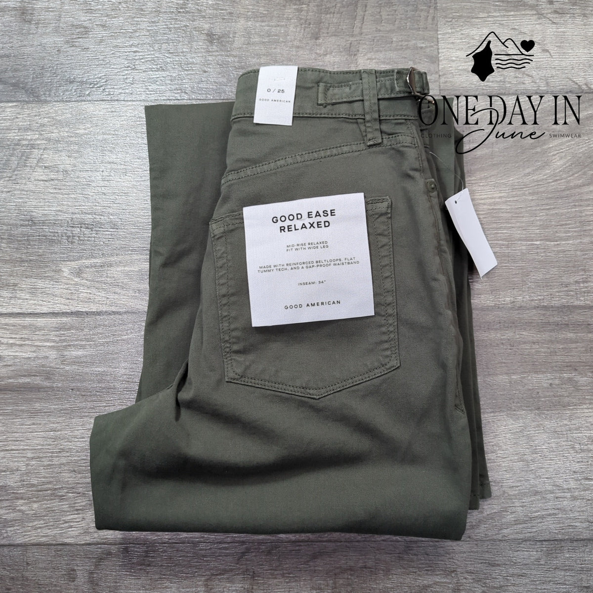 Good American Twill Good Ease Wide Leg Pants Fatigue NWT $169 Size 0 (25)
