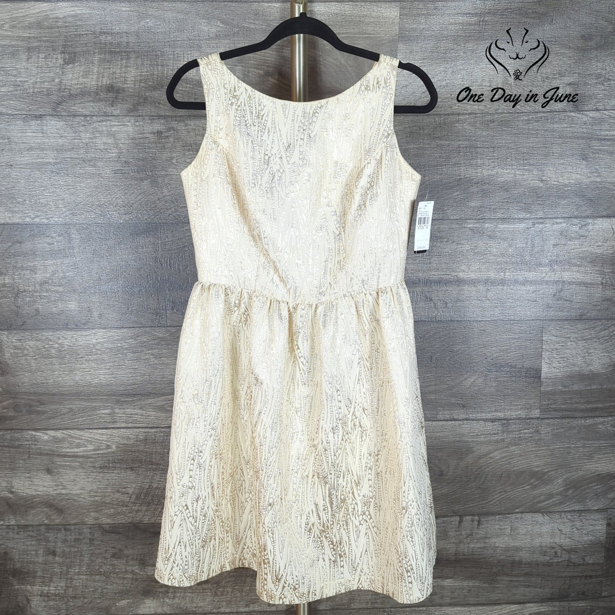 AGB Metallic Gold Jacquard Fit Flare Cocktail Dress Ivory NWT $99 Size 8
