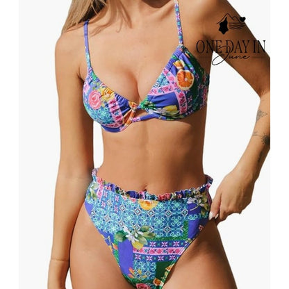 Cupshe Floral High Waist Underwire Bikini Set Ruffle Bottom NWT Size M