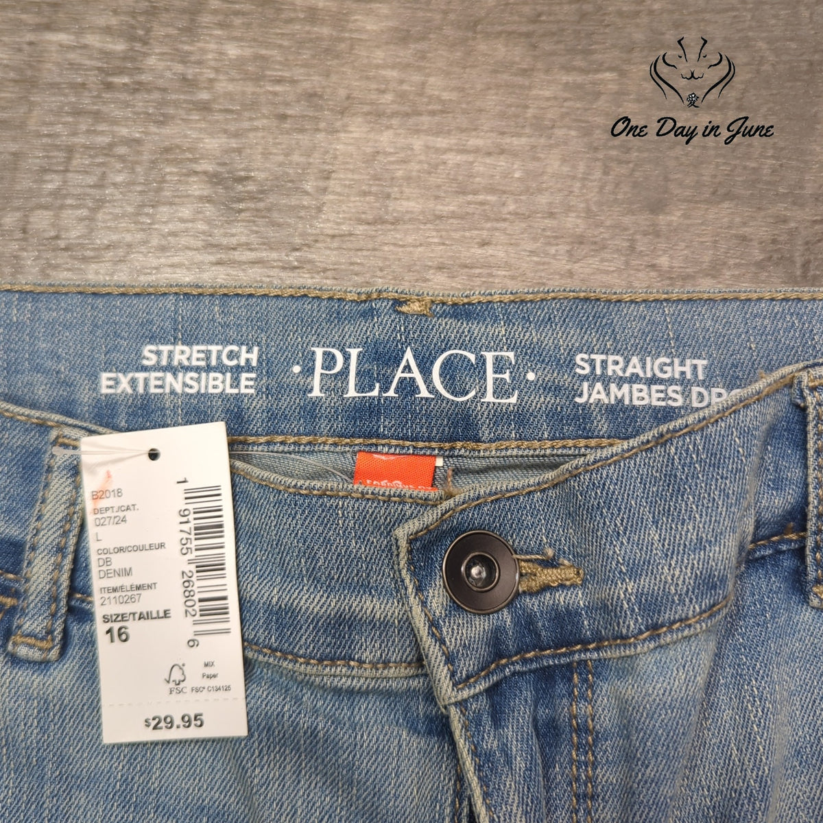 Childrens Place Boys Stretch Straight Leg Jeans Light Wash NWT Size 16
