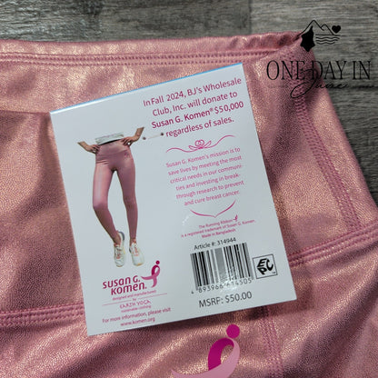 Susan G. Komen Earth Yoga Metallic Pink High Rise Pocket Leggings NWT Size XL