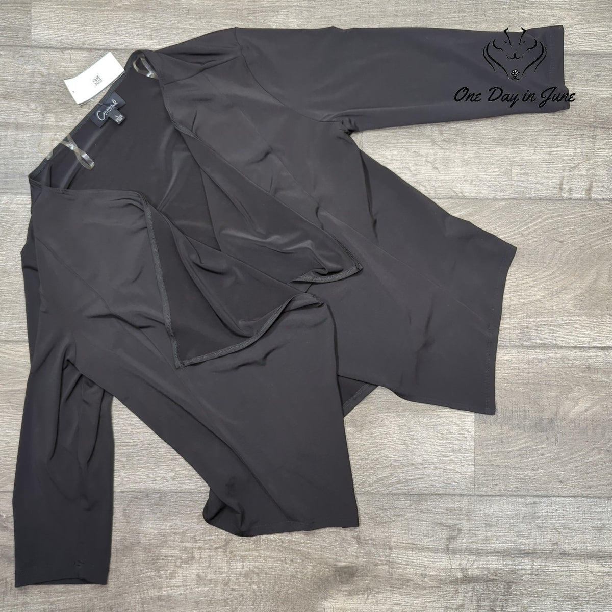 Connected Apparel Long Sleeve Open Front Coverup Top Black NWT Size L