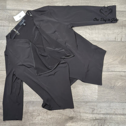 Connected Apparel Long Sleeve Open Front Coverup Top Black NWT Size L