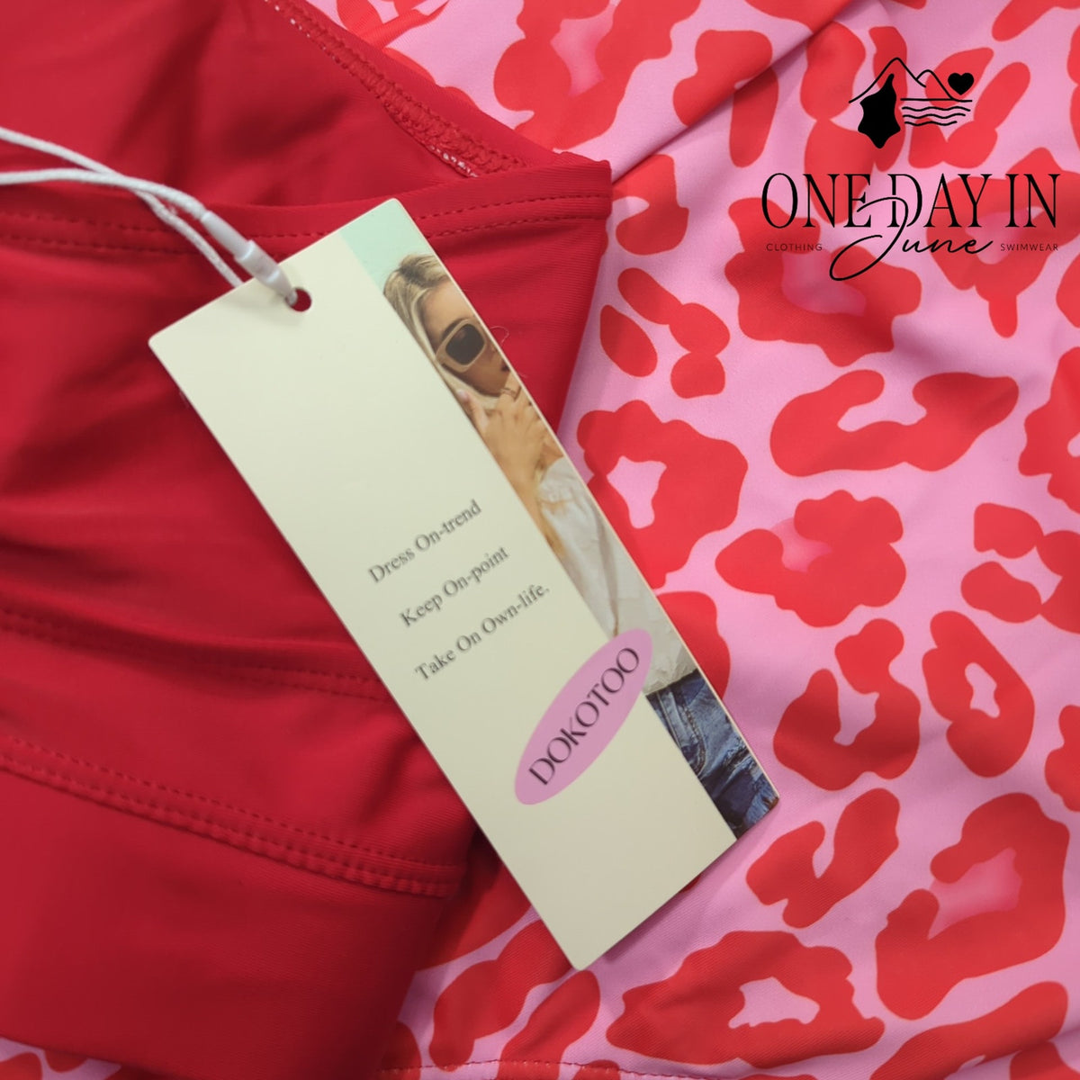 Dokotoo Red Crop Top High Waist Pink Leopard Bikini Swimsuit NWT Size XL