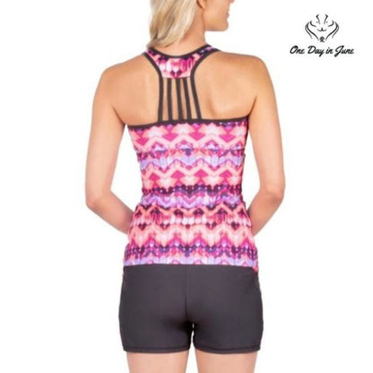 Free Country Zig Zag Lace Up Racerback Tankini Top Size S