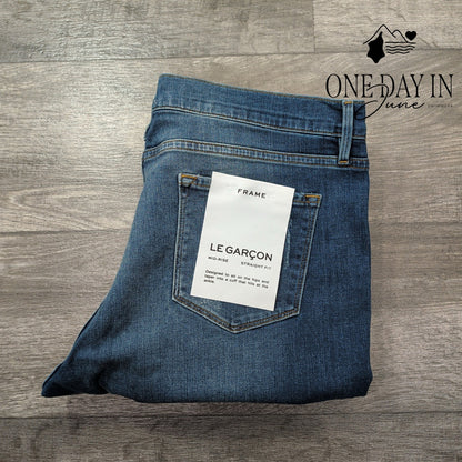 Frame Le Garcon Jeans Blue Azur Mid Rise Straight Boyfriend NWT Size 16 (33)