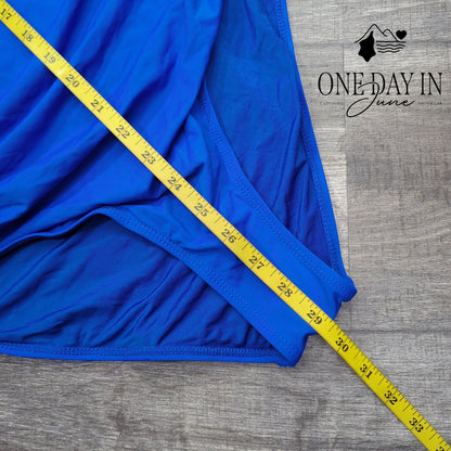 Tempt Me One Shoulder Ruffle Ruched One Piece Swimsuit Royal Blue Size XL