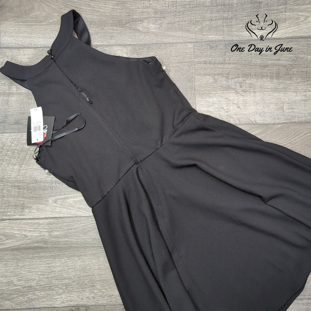 ByxBy Pearl Embellished Fit Flare Dress Black Sleeveless NWT Juniors Size 9