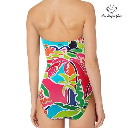 Nautica Shirred Front Bandeau One Piece Swimsuit Size S