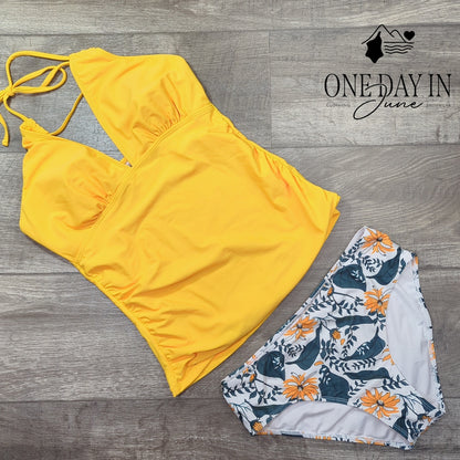 Yonique Halter Floral Tankini Swimsuit Size M