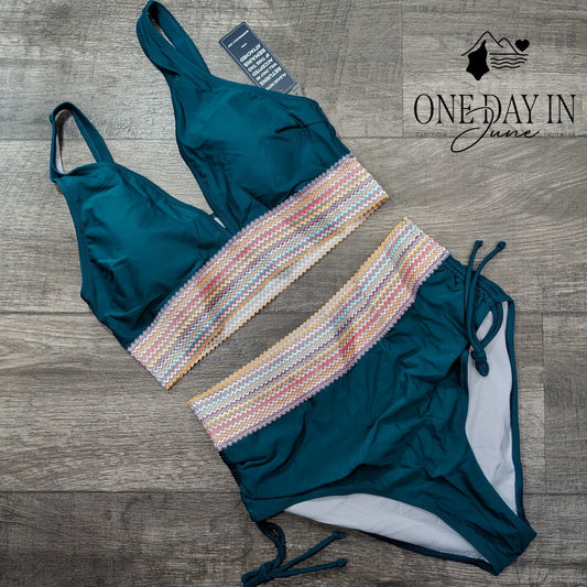 Blooming Jelly High Waist Drawstring Bikini Swimsuit Size L