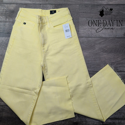 AG Adriano Goldschmied The Etta High Rise Wide Leg Crop Jeans Yellow NWT Size 4