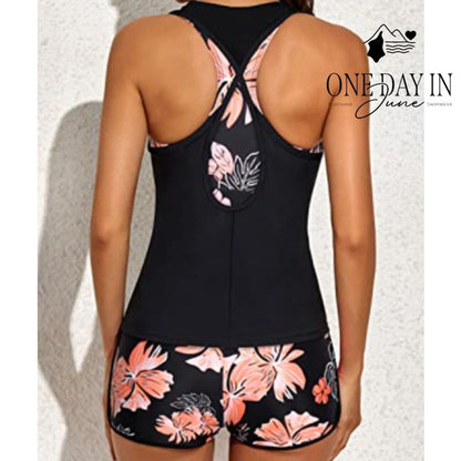 Yonique Crop Top Boyshort 3 Piece Tankini Swimsuit Size L