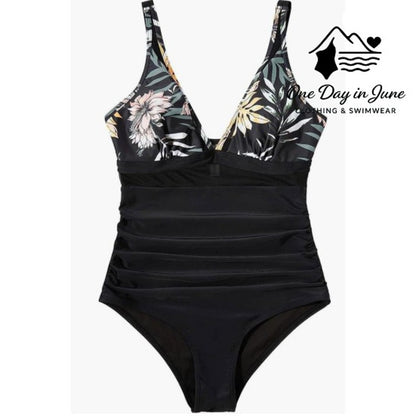 Charmleaks V Neck Mesh One Piece Swimsuit Size XL