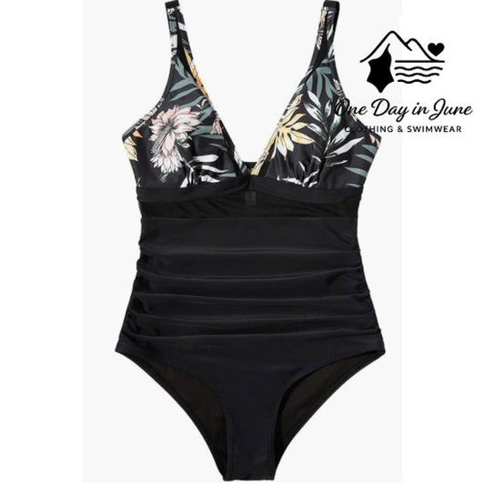 Charmleaks V Neck Mesh One Piece Swimsuit Size XL
