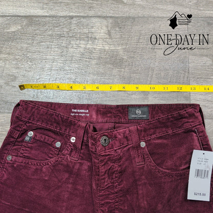 AG Adriano Goldschmied Isabelle Velvet Jeans Burgundy High Rise NWT Size 4 (27)