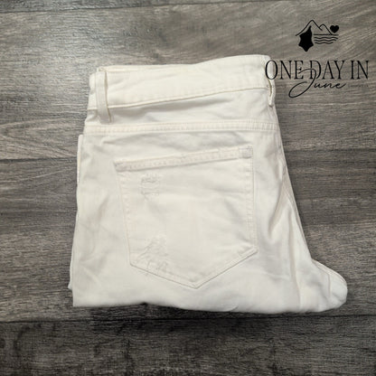 DL1961 Riley Boyfriend Crop Jeans White Distressed Raw Hem NWT Size 12 (31)