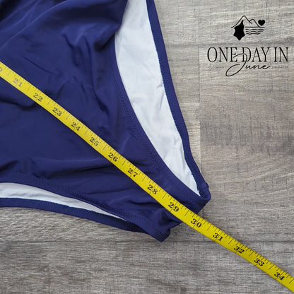 Adisputent Tummy Control Flounce One Piece Swimsuit Navy Stripe Size XXL