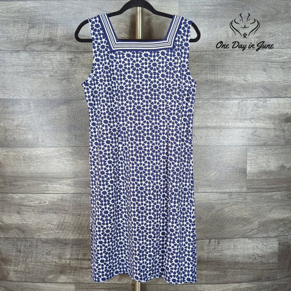 Talbots Petite Sleeveless Geometric Print Square Neck Dress Navy NWT Size PL
