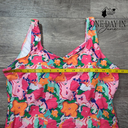 Aleumdr Floral Cage Back One Piece Swimsuit Size XL