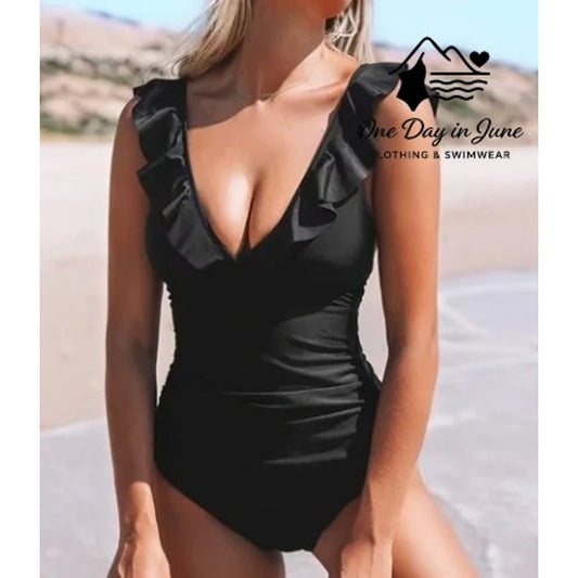 Cupshe Ruffle Shoulder Tummy Control One Piece Swimsuit Size M