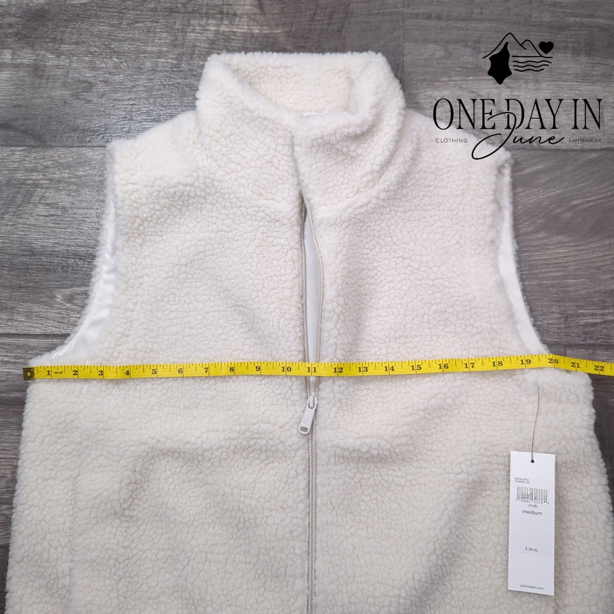 Calvin Klein Sherpa Full Zip Vest Chalk Ivory Cream NWT $129 Size M
