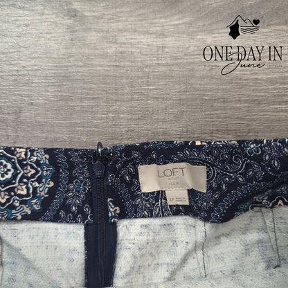 Loft Petite Pencil Skirt Navy Blue Medallion Paisley Print Size 4P