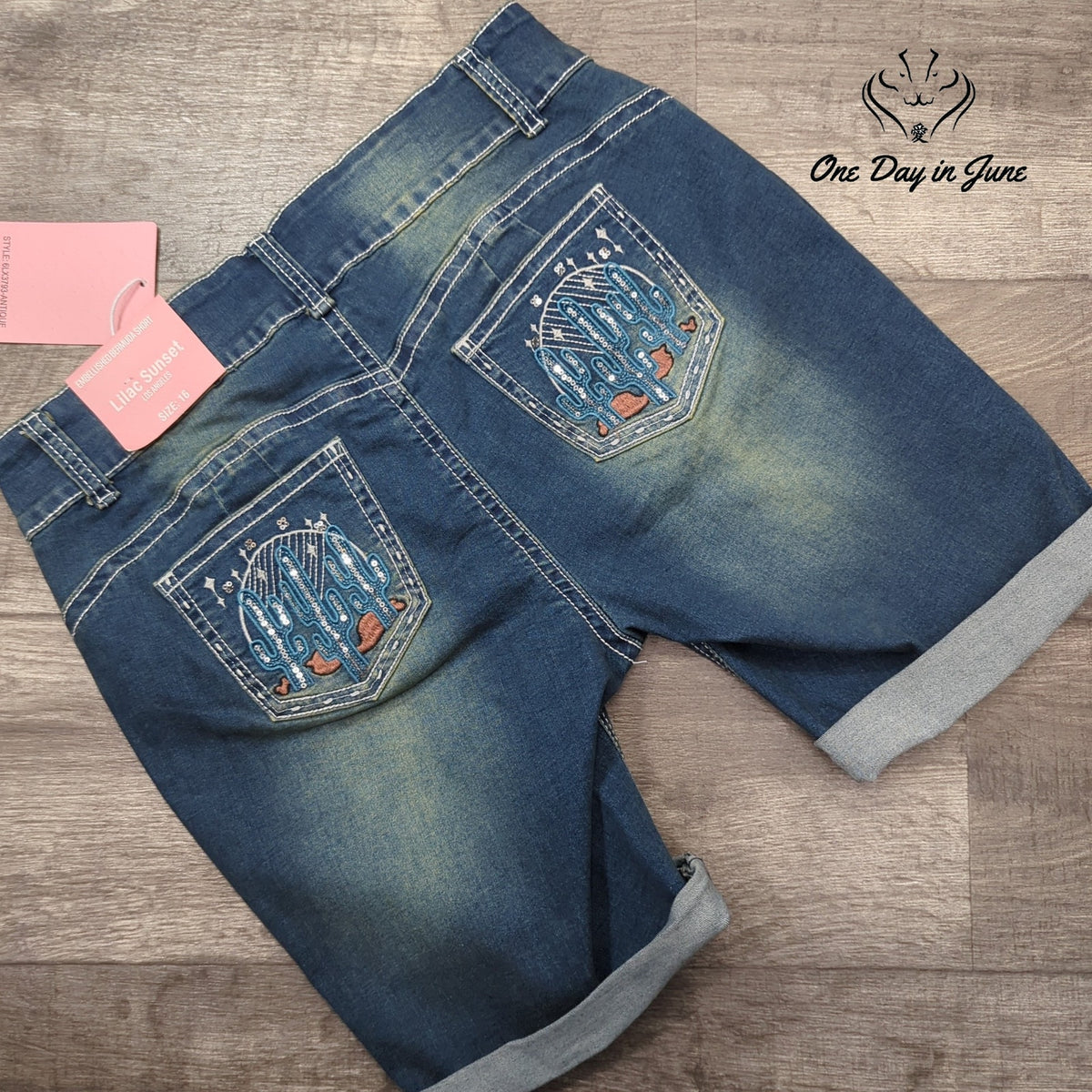 Lilac Sunset Embellished Bermuda Denim Shorts Blue NWT Size 16