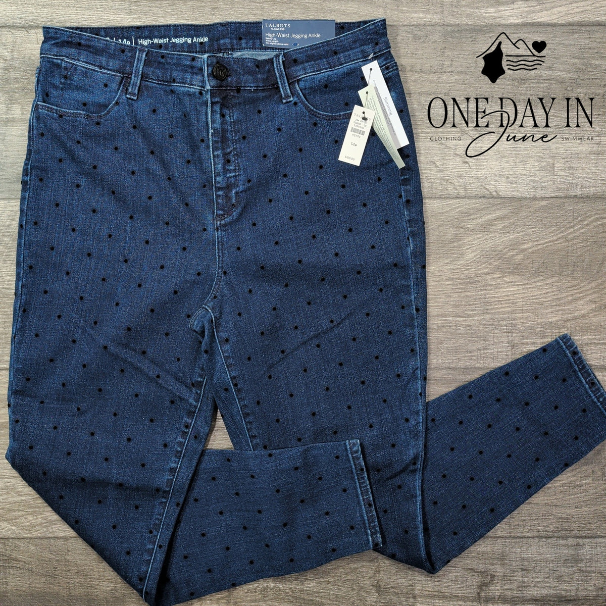 Talbots Flawless Petite High Waist Flocked Polka Dot Jegging Ankle Jeans NWT 14P