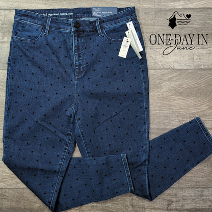 Talbots Flawless Petite High Waist Flocked Polka Dot Jegging Ankle Jeans NWT 14P