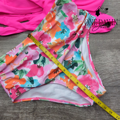 CharmLeaks Cross Front Tie Wrap High Waist Bikini Pink Floral Size S