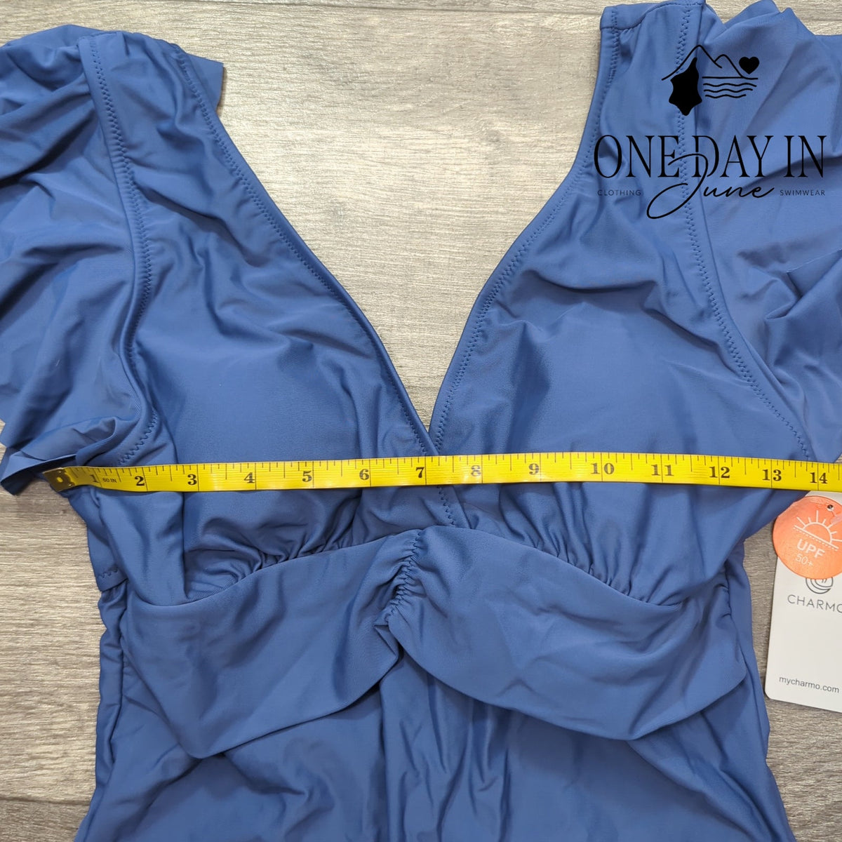 Charmo Ruffle Shoulder Tie Back One Piece Swimsuit Blue NWT Size M