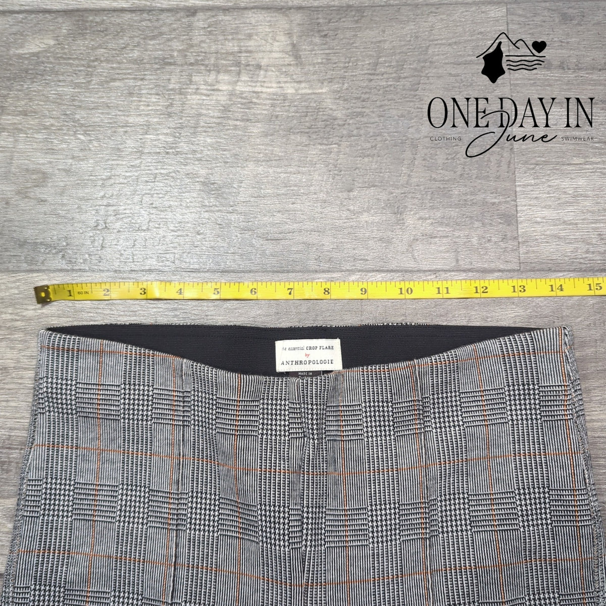 Anthropologie The Essential Crop Flare Pants Gray Plaid Orange Stretch Size 8