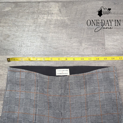Anthropologie The Essential Crop Flare Pants Gray Plaid Orange Stretch Size 8