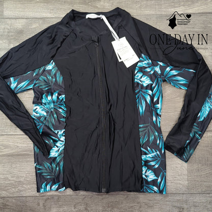 Jasambac Cross Front High Waist Rash Guard 3 Piece Bikini Swimsuit Size L